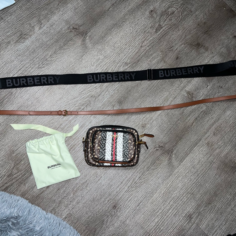 Burberry Monogram Stripe E-Canvas Camera Bag and Custom Belt Strap Rare NWOT - Picture 16 of 16